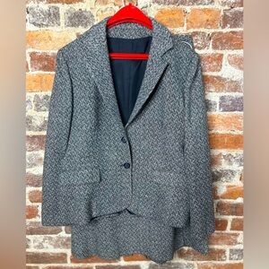 Gray Herringbone Blazer and Skirt Set